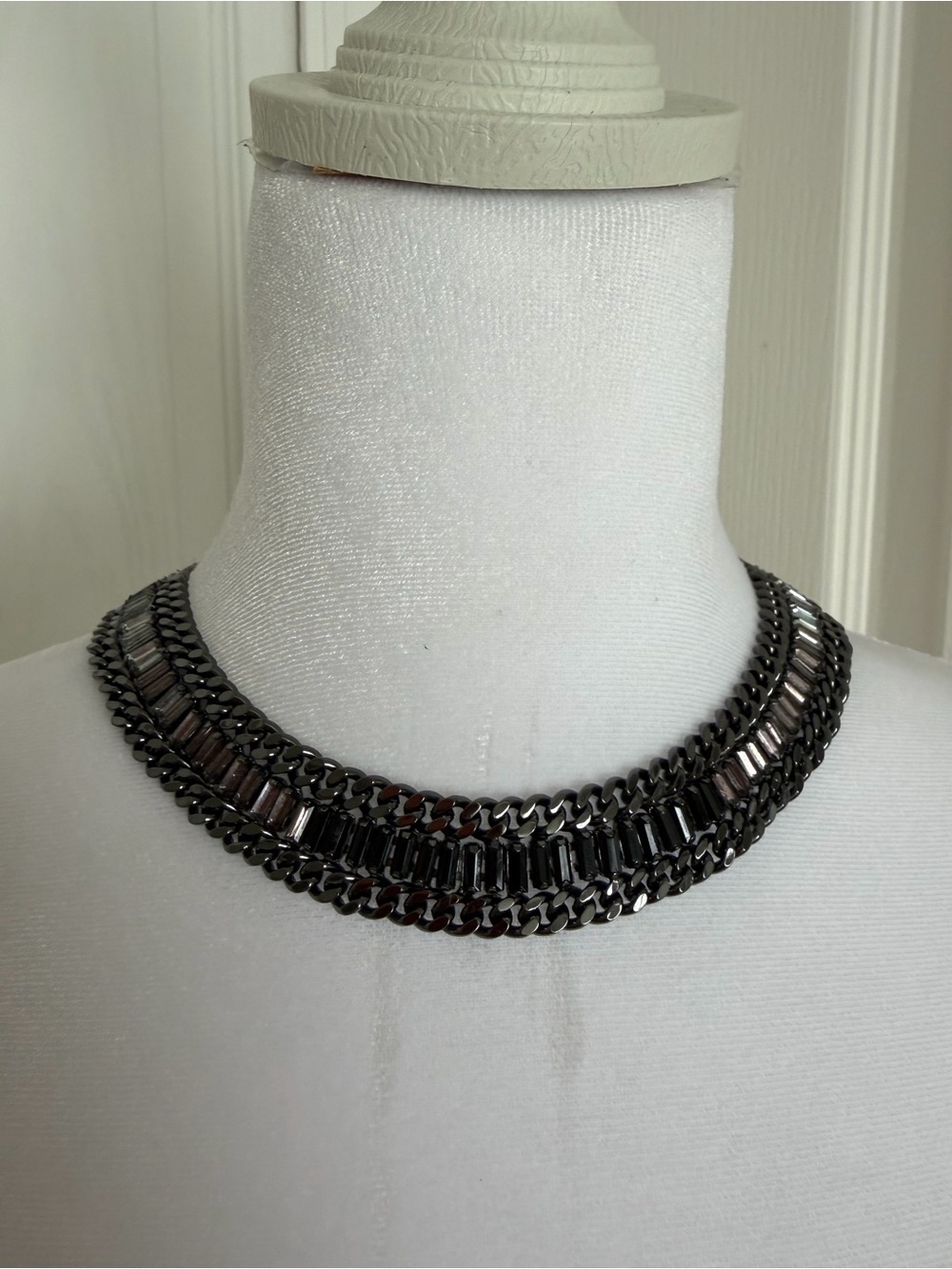 BCBGMaxAzria Gunmetal Crystal Link Collar Necklace
